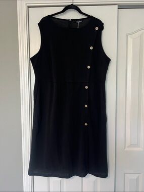 BloomChic Black Midi Dress with Gold Buttons Size 18 Like New